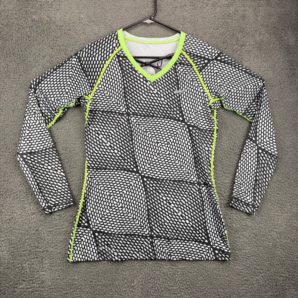 Nike Pro Dri Fit Fitted Long‎ Sleeve Athletic Top Women's Geometric Print XS